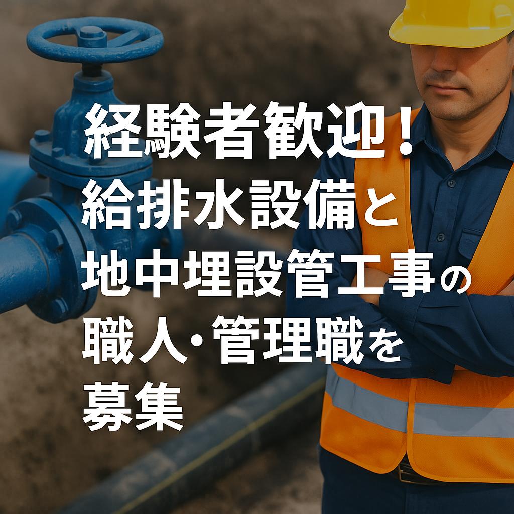 経験者歓迎!給排水設備と地中埋設管工事の職人・管理職を募集