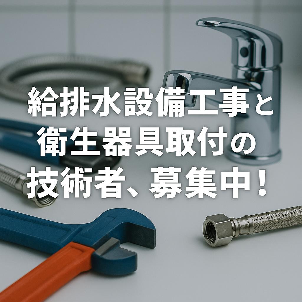 給排水設備工事と衛生器具取付の技術者、募集中!