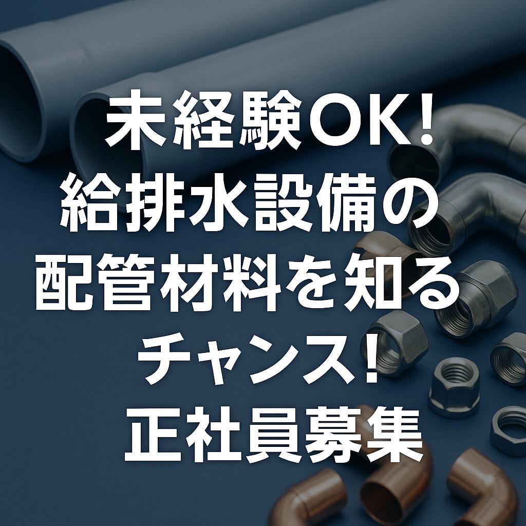 未経験OK！給排水設備の配管材料を知るチャンス！正社員募集