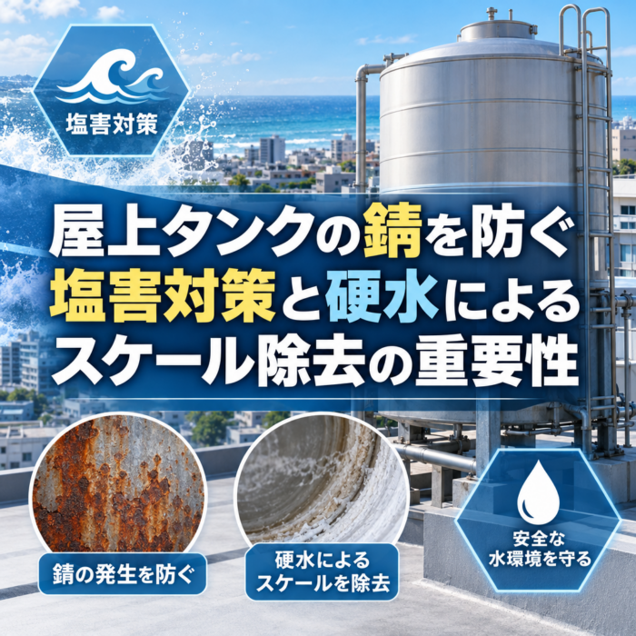 屋上タンクの錆を防ぐ塩害対策と硬水によるスケール除去の重要性
