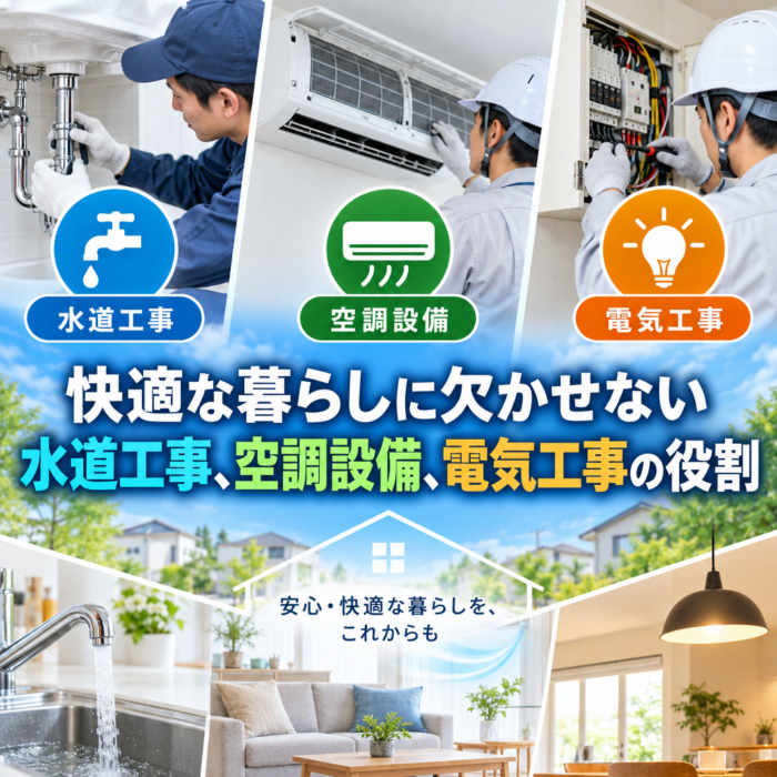 快適な暮らしに欠かせない水道工事、空調設備、電気工事の役割