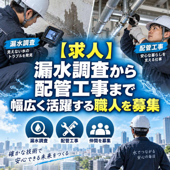 【求人】漏水調査から配管工事まで幅広く活躍する職人を募集