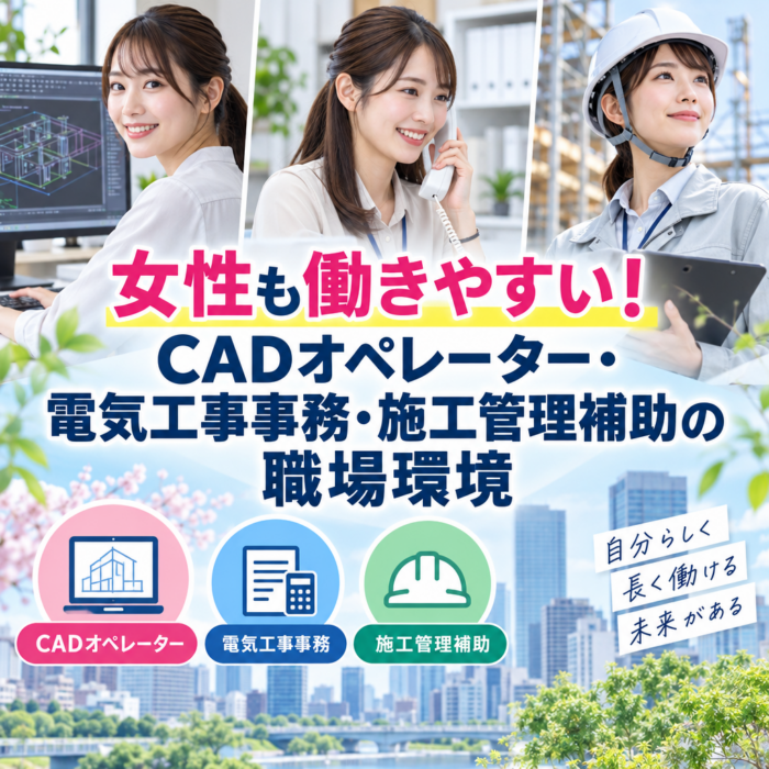 女性も働きやすい！CADオペレーター・電気工事事務・施工管理補助の職場環境
