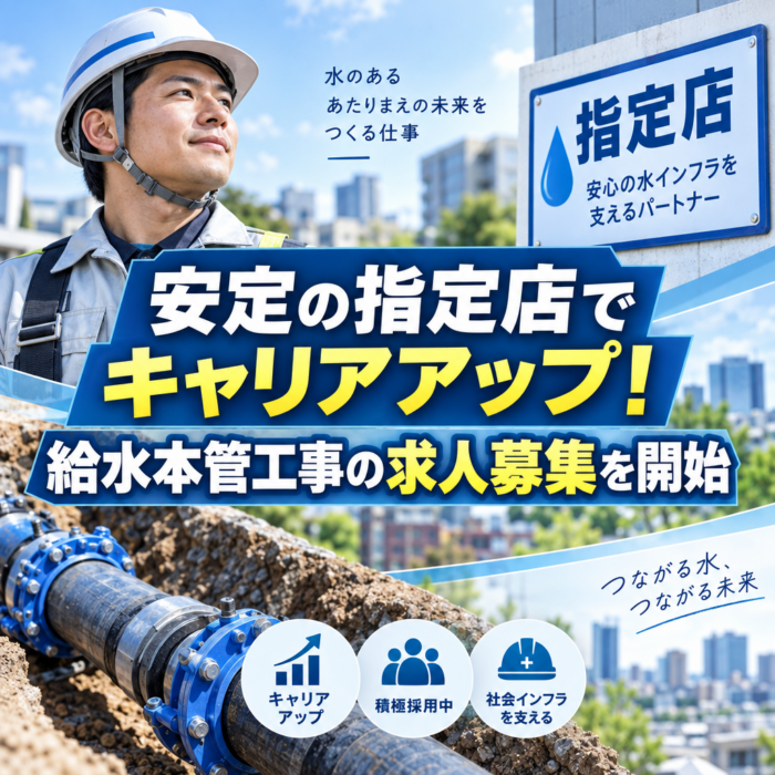 安定の指定店でキャリアアップ！給水本管工事の求人募集を開始